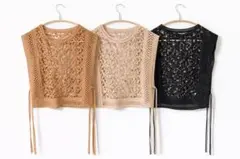 tal.by yumi.しまむらレースベストブラック 編み大人カジュアル 高見え