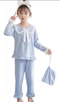 キッズ パジャマ フリル 長袖上下 春夏用 ライトパープル 110 可愛い 袋付