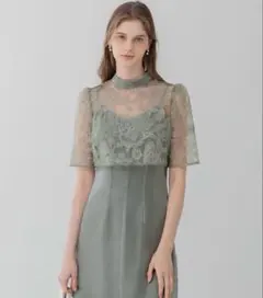 LEJA スパンコール花柄刺繍フロントスリットAラインドレスワンピース