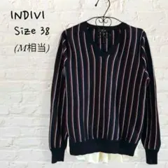 INDIVI インディヴィ　裾 フリル ドッキング ニット ストライプ M