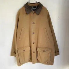 90’s Lands Endランズエンド　ベージュ コットン カバーオール 古着 90s LANDS' END 襟コーデュロイ コットン キャンバス