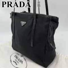 PRADA トートバッグ 肩掛け トライアングルロゴ 黒 ナイロン LAMPO
