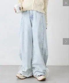 【w closet】裾リボン ワイドデニムパンツのサムネイル