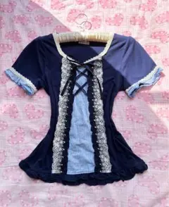 axes　アクシーズ　y2k 00s　coquette 編み上げリボンᥫ᭡ axes アクシーズ y2k coquette 編み上げリボン 重ね着風ᥫ᭡ - メルカリ