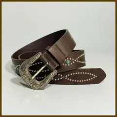 【Brown】 y2kウエスタンベルト　アメカジ スタッズベルト ターコイズ