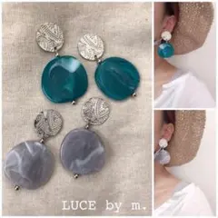 61 ペイズリー シルバー メタル マーブル 大理石風 ピアス イヤリング