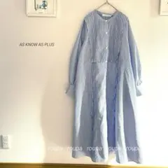 AS KNOW AS PLUS バンドカラーストライプシャツワンピース1472