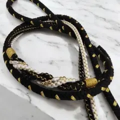 振袖　帯締め　パール　黒　白　金糸　モノトーン　#1232