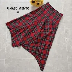 ⑦35 リナシメント M チェック柄スカート ロング丈 赤 イタリア製 上品のサムネイル