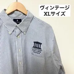 【ヴィンテージ】レトロシャツ　ストライプ　17 1/2サイズ　長袖　刺繍ありのサムネイル