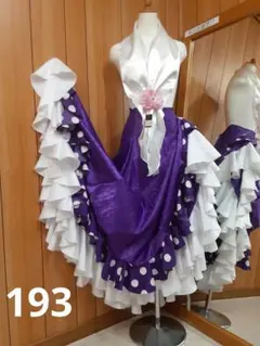 フラメンコ衣装　☆ブルー/紫/白地ピンク水玉♡ フラメンコ衣装 ☆ブルー/紫/白地ピンク水玉♡ - メルカリ