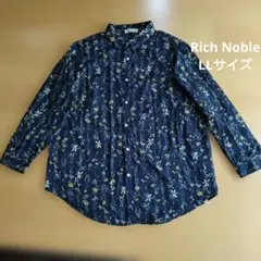 Rich Noble 花柄長袖シャツ ネイビー　LL