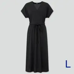 クレープジャージーカシュクールワンピース（半袖） L