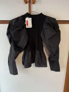 新品momentブラック ニット切り替えトップス Fサイズ