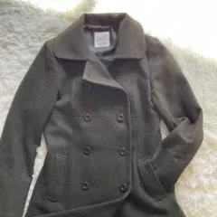 【レトロ】希少色　ロングコート　ピーコート　ウール　昭和レトロ　緑　抹茶色