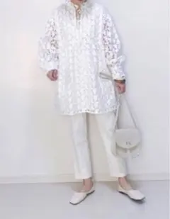 ZARA 花柄レース ストラクチャ入り生地 ミニワンピース チュニック Ｌ長袖