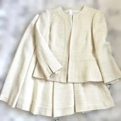 ANAYI アナイ ベージュ ツイード ノーカラースカートスーツセットアップ