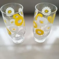 昭和レトロの花柄 ガラスコップ 2個セット