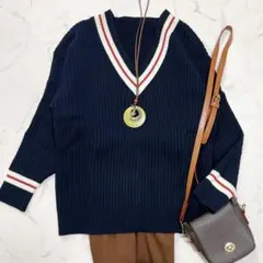 美品✨アルアバイル チルデンニット Vネック コットン ネイビー