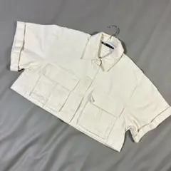 ZARA❣️デニムジャケット 半袖 白 クロップド ゆったり✨️S✨️訳あり✨️のサムネイル