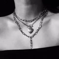 シルバー ハート型ペンダント チェーンネックレス