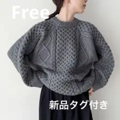 【新品未使用】セレクトモカ ヴィンテージライクケーブルニット グレー Free