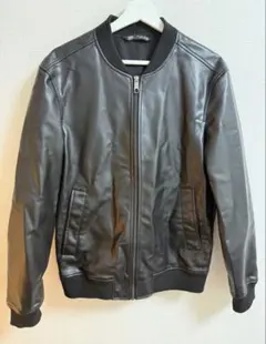 【ZARA】 ボンバージャケット フェイク　レザージャケット　s