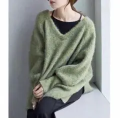 kastane メランジVあきニットプルオーバー　グリーン