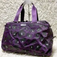 アニエスベーボヤージュ ボストンバッグ レオパード ナイロン パープル 軽量