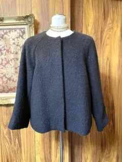 お安くアナトリエ　ポンチョ風　アルパカ混のショートコートノーカラー軽い♡ネイビー