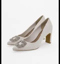 RANDA ランダ　ドット　太ヒール　スクエアビジューパーツパンプス