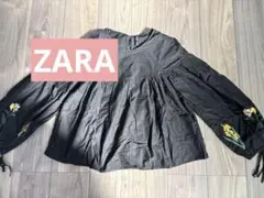 ZARA 黒 花柄刺繍 長袖チュニック XS