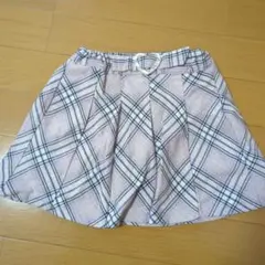 ピンク系チェック プリーツパンツスカート ハート型バックル付き