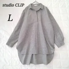 スタディオクリップ「L」千鳥格子柄 長袖シャツ ブラウス オーバーサイズ 黒×白