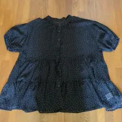 黒に白のドット 半袖シャツLサイズ