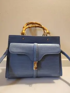 ブルー クロコダイル風トートバッグ　美品