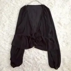 グレイル シフォン ショート丈 カーディガン ギャザー 長袖（M） シアー