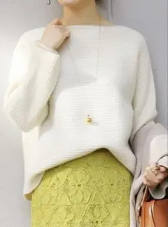 IENA ウールカシミヤ畦ホールプルオーバー F ボートネック　ナチュラル