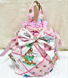 レトロ可愛い♡ビッグリボン　お着替え袋　手提げバッグ　巾着バック