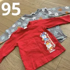 アンパンマン　ドキンちゃんとコキンちゃん　赤　ロンT 花柄のロンT 95