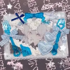 ❤︎トレカケースデコ 量産型 平成女児 ホイップデコ リボン 水色 青 白 ❤︎