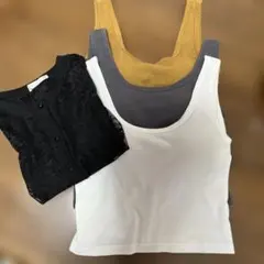 GUリブ素材 クロップドタンクトップ 3枚セット、カーディガン＆おまけ付き