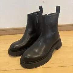 レザーサイドゴアブーツ 黒 厚底