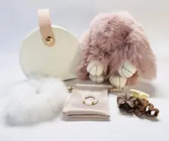 【5点セット】うさぎ×淡色ピンク ギフトセット ジュエリーBox＆ファーチャーム