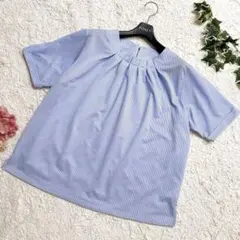 美品 ✨a.v.v ストライプ タックブラウス ブルー XL 大きいサイズ