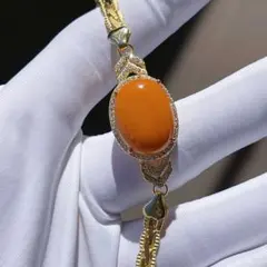 天然石♡天然無処理極上アンバーパール琥珀♡純銀製ブレスレット♡シルバー大量使用