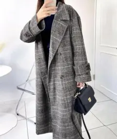 classical elf チェック柄ダブルボタンロング丈コート