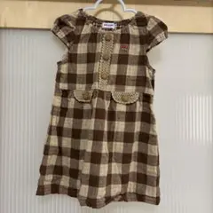 MIKI HOUSE 半袖ワンピース 100cm 茶色チェック