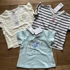 ３点セット　新品　プティマイン　半袖トップス　花刺繍　バレリーナ刺繍　イルカ