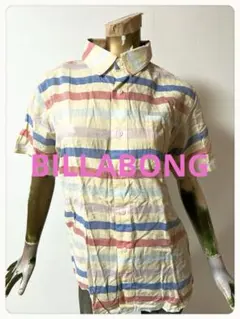 ☘️T22008☘️BILLABONG 半袖 リネン マルチボーダー シャツ Mのサムネイル
